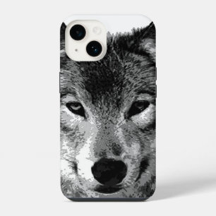 Coque Pour iPhone 14 Yeux de loup noir et blanc