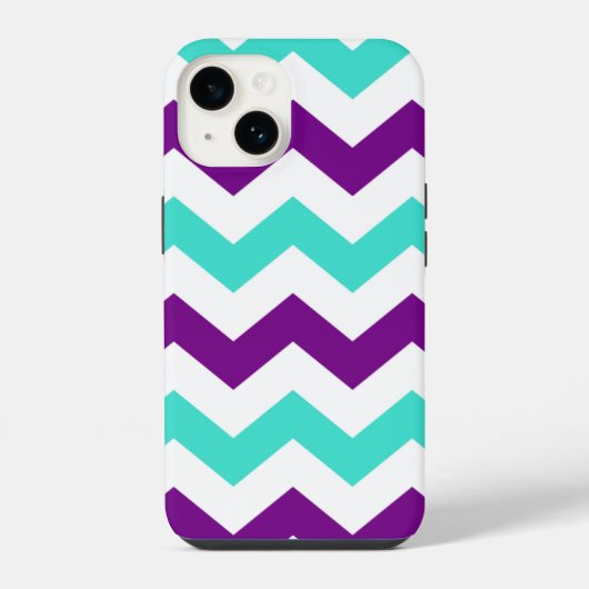 Coque Pour iPhone 14 Zigzag turquoise et violette (Verso)