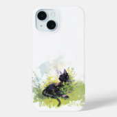 Coque Pour iPhone 15 Chat noir sur l'iPhone Grass 15 à peine là Coque (Verso)