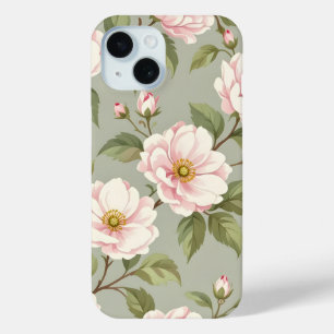 Coque Pour iPhone 15 Coque iPhone 15 Fleur Botanique Vintage Rose Vert