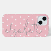 Coque Pour iPhone 15 Coque iphone de nom Polka Dot rose et gris (Verso (horizontal))