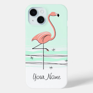 Coque Pour iPhone 15 coque iphone Flamant rose Aqua 'Name'