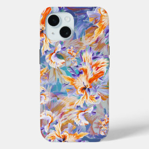 Coque Pour iPhone 15 Coque iPhone Fleurie Abstraite Orange et Bleu Vibr