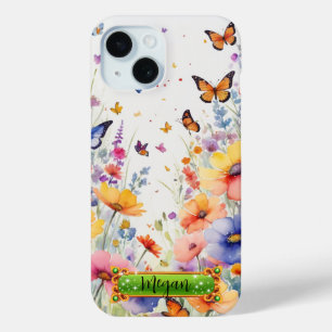 Coque Pour iPhone 15 Coque iPhone / iPad Champ de fleurs Papillons oran