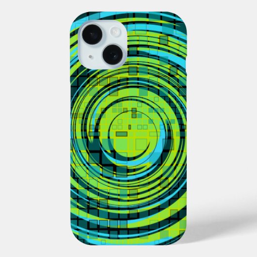 Coque Pour iPhone 15 Coque iphone Mosaic Bleu Vert (Verso)