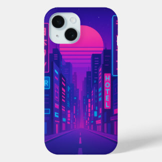 Coque Pour iPhone 15 Cyberpunk Neon City iPhone 15 Coque - Vaporwave St