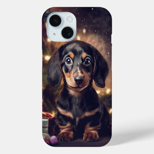 Coque Pour iPhone 15 Dachshund Chiot Coque de Noël Mate coque iphone (Verso)