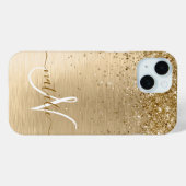 Coque Pour iPhone 15 Faux Gold brossé Parties scintillant métallique Im (Back (Horizontal))