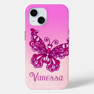 Coque Pour iPhone 15 Filles nommées papillon rose violet iphone 5 coque