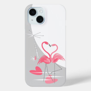 Coque Pour iPhone 15 Flamant rose Amour Grande Lune coque iphone vertic