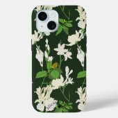Coque Pour iPhone 15 Fleurs blanches vert foncé arrière iPhone / coque (Verso)