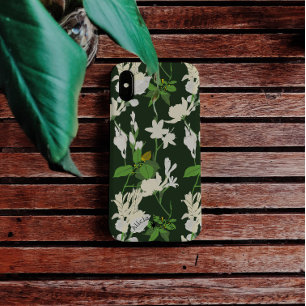 Coque Pour iPhone 15 Fleurs blanches vert foncé arrière iPhone / coque