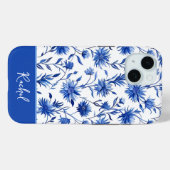 Coque Pour iPhone 15 Floral bleu coque iphone personnalisé (Verso (horizontal))