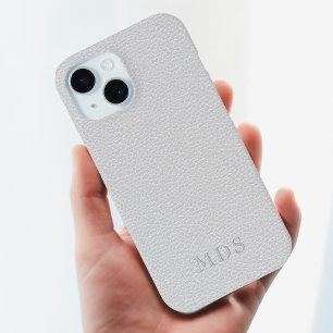 Coque Pour iPhone 15 Gray Faux cuir Look Monogramme coque iphone