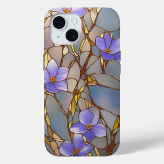 Coque Pour iPhone 15 iPhone 15 coque Vitrage Violet Fleurs