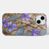 Coque Pour iPhone 15 iPhone 15 coque Vitrage Violet Fleurs (Verso (horizontal))