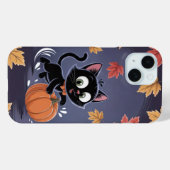 Coque Pour iPhone 15 Jouer Chat noir Citrouille Leaf iPhone / coque ipa (Verso (horizontal))