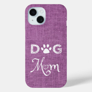 Coque Pour iPhone 15 Magenta Burlap Chien Maman coque iphone