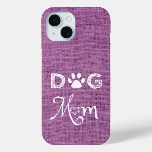 Coque Pour iPhone 15 Magenta Burlap Chien Maman coque iphone (Verso)