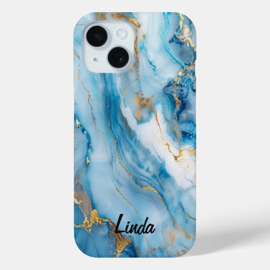 Coque Pour iPhone 15 Marbre bleu et or Coque-Mate coque iphone (Verso)