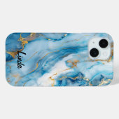 Coque Pour iPhone 15 Marbre bleu et or Coque-Mate coque iphone (Verso (horizontal))