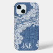 Coque Pour iPhone 15 Monogram Blue Jean Denim iPhone / coque ipad (Verso)