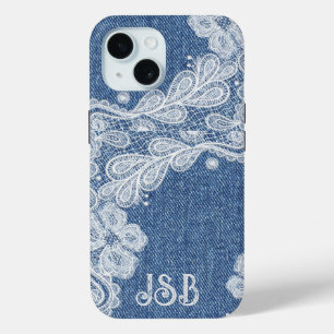 Coque Pour iPhone 15 Monogram Blue Jean Denim iPhone / coque ipad