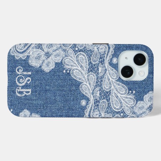 Coque Pour iPhone 15 Monogram Blue Jean Denim iPhone / coque ipad (Verso (horizontal))