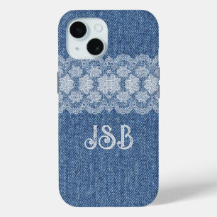 Coque Pour iPhone 15 Monogram Lace Denim iPhone / coque ipad