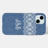 Coque Pour iPhone 15 Monogram Lace Denim iPhone / coque ipad (Verso (horizontal))