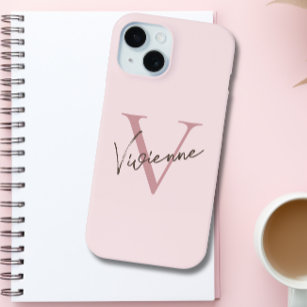 Coque Pour iPhone 15 Monogramme rose élégant minimaliste esthétique