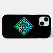 Coque Pour iPhone 15 Noeud celtique - Single Blue Green iPhone 15 Coque (Verso (horizontal))
