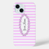 Coque Pour iPhone 15 Nom Lilac rose coque iphone rayé horizontal (Verso)