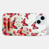 Coque Pour iPhone 15 Papillons rouges et noirs Floral iPhone / coque ip (Verso (horizontal))