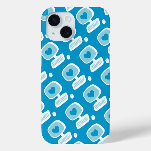 Coque Pour iPhone 15 Retro Blue Heart Ordinateur Geeky coque iphone (Verso)