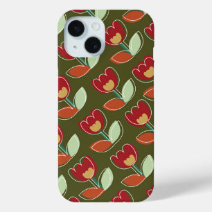 Coque Pour iPhone 15 Rétro coque iphone mignon rouge de motif de fleurs