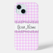 Coque Pour iPhone 15 Rose Lilac Check 'Nom' coque iphone (Verso)