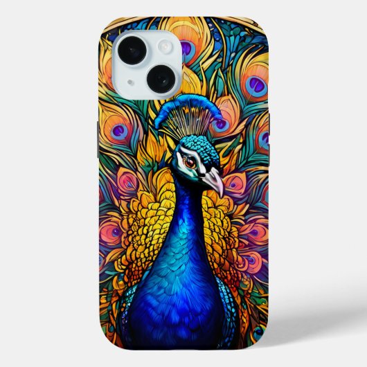 Coque Pour iPhone 15 Style Verre Trait Peacock Coque iphone dur (Verso)