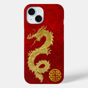 Coque Pour iPhone 15 Symbole de prospérité chinois du dragon d'or