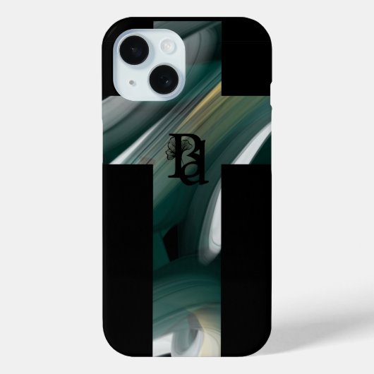 Coque Pour iPhone 15 Tendance coque iphone Art Abstrait Noir Blanc Vert (Verso)