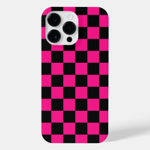 Coque Pour Pour iPhone 14 Pro Max à damiers carré rose chaud noir rétro géométrique