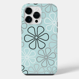 Coque Pour Pour iPhone 14 Pro Max Abstrait Big Flower Outlines BWG+Duck Egg Blue