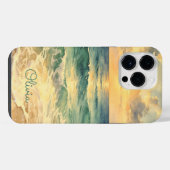 Coque Pour Pour iPhone 14 Pro Max Aesthetic Beach Sunset Watercolor Custom Name (Verso Horizontal)