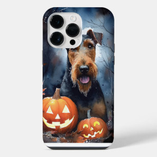 Coque Pour Pour iPhone 14 Pro Max Airedale d'Halloween avec citrouilles effrayantes