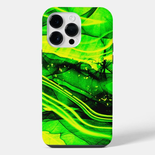 Coque Pour Pour iPhone 14 Pro Max Art abstrait fractal jaune vert (Verso)