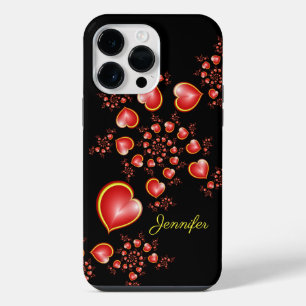 Coque Pour Pour iPhone 14 Pro Max Avec beaucoup d'amour Rouge Jaune Coeurs Fractal A
