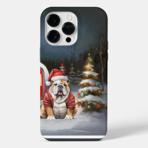 Coque Pour Pour iPhone 14 Pro Max Aventure de Noël de la caravane Bulldog d'hiver