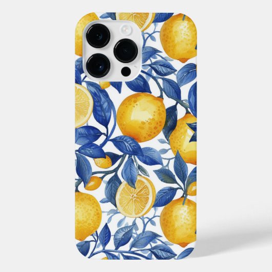 Coque Pour Pour iPhone 14 Pro Max Azulejo Lemons Feuilles bleus (Verso)