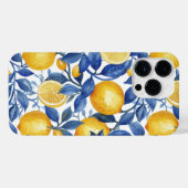 Coque Pour Pour iPhone 14 Pro Max Azulejo Lemons Feuilles bleus (Verso Horizontal)