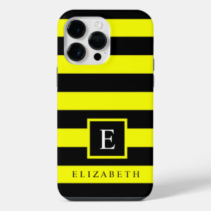 Coque Pour Pour iPhone 14 Pro Max Bandes de couleur jaune néon noir personnalisables